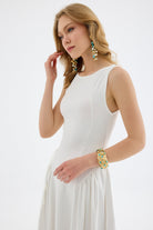 Elaris Bodycon Viskon Midi Elbise - Beyaz