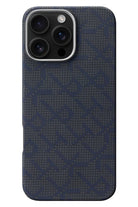 Monogram Iphone 16 Pro Magsafe Uyumlu Aramid Fiber Kılıf Mavi Siyah