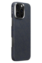 Monogram Iphone 16 Pro Magsafe Uyumlu Aramid Fiber Kılıf Mavi Siyah