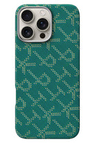Monogram Iphone 16 Pro Magsafe Uyumlu Aramid Fiber Kılıf Yeşil