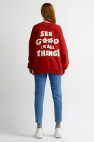 Kırmızı See Good In All Things Nakışlı Oversize Sweatshirt