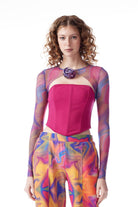 no'design-Baskılı Gül Detaylı Transparan Bolero-Top-1-Milagron.com