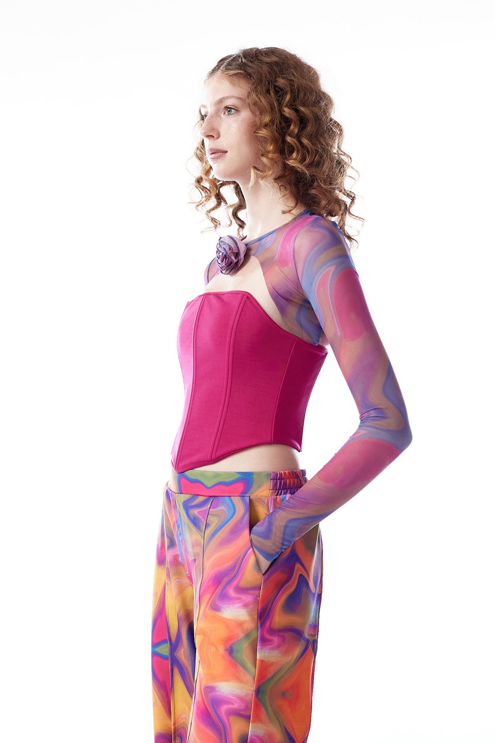 no'design-Baskılı Gül Detaylı Transparan Bolero-Top-4-Milagron.com