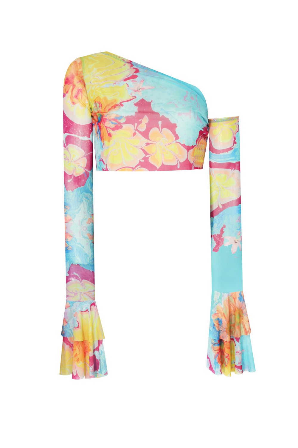 no'design-Baskılı Kolları Fırfırlı Transparan Crop Top-Top-1-Milagron.com