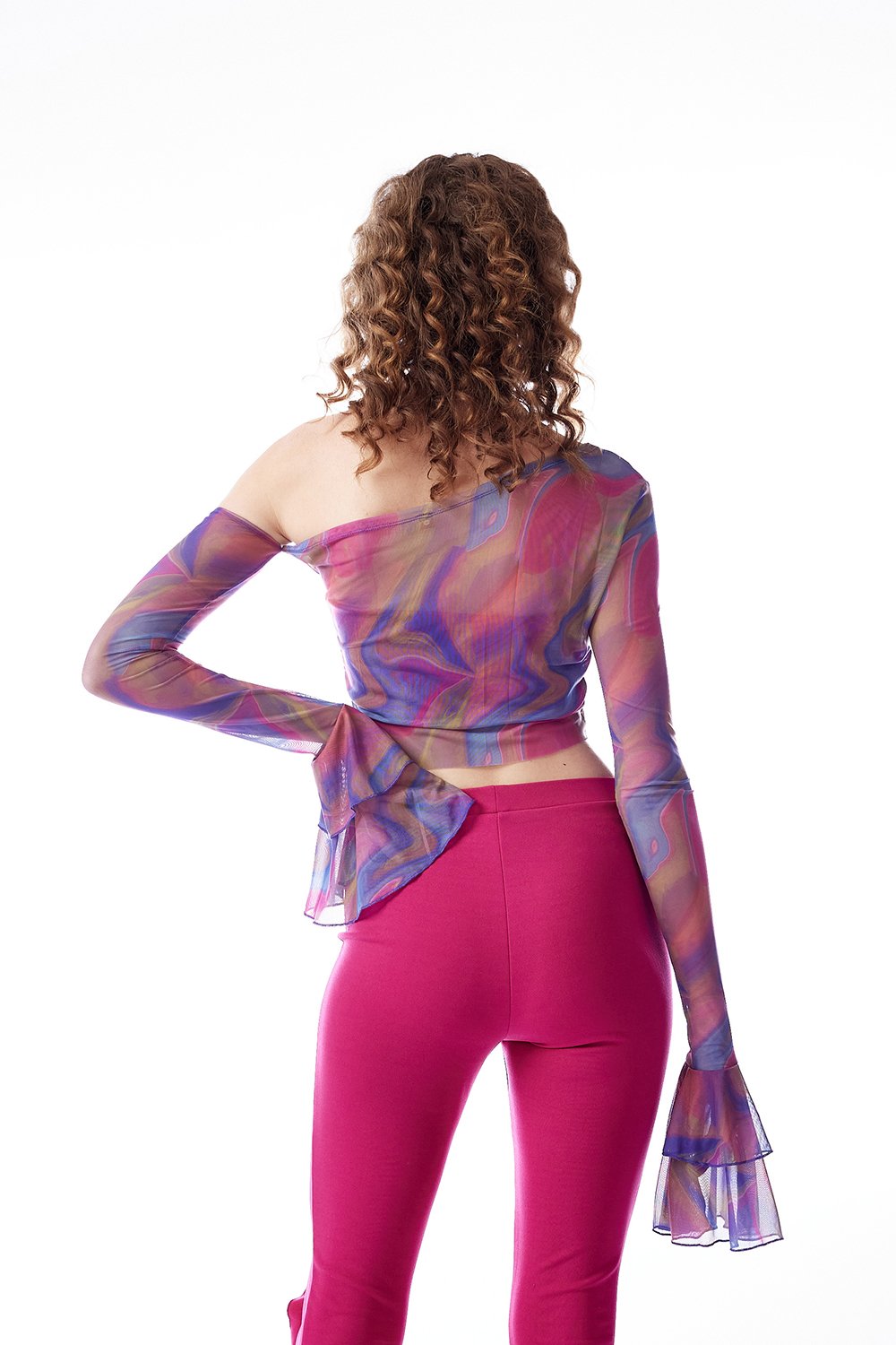 no'design-Baskılı Kolları Fırfırlı Transparan Crop Top-Top-4-Milagron.com