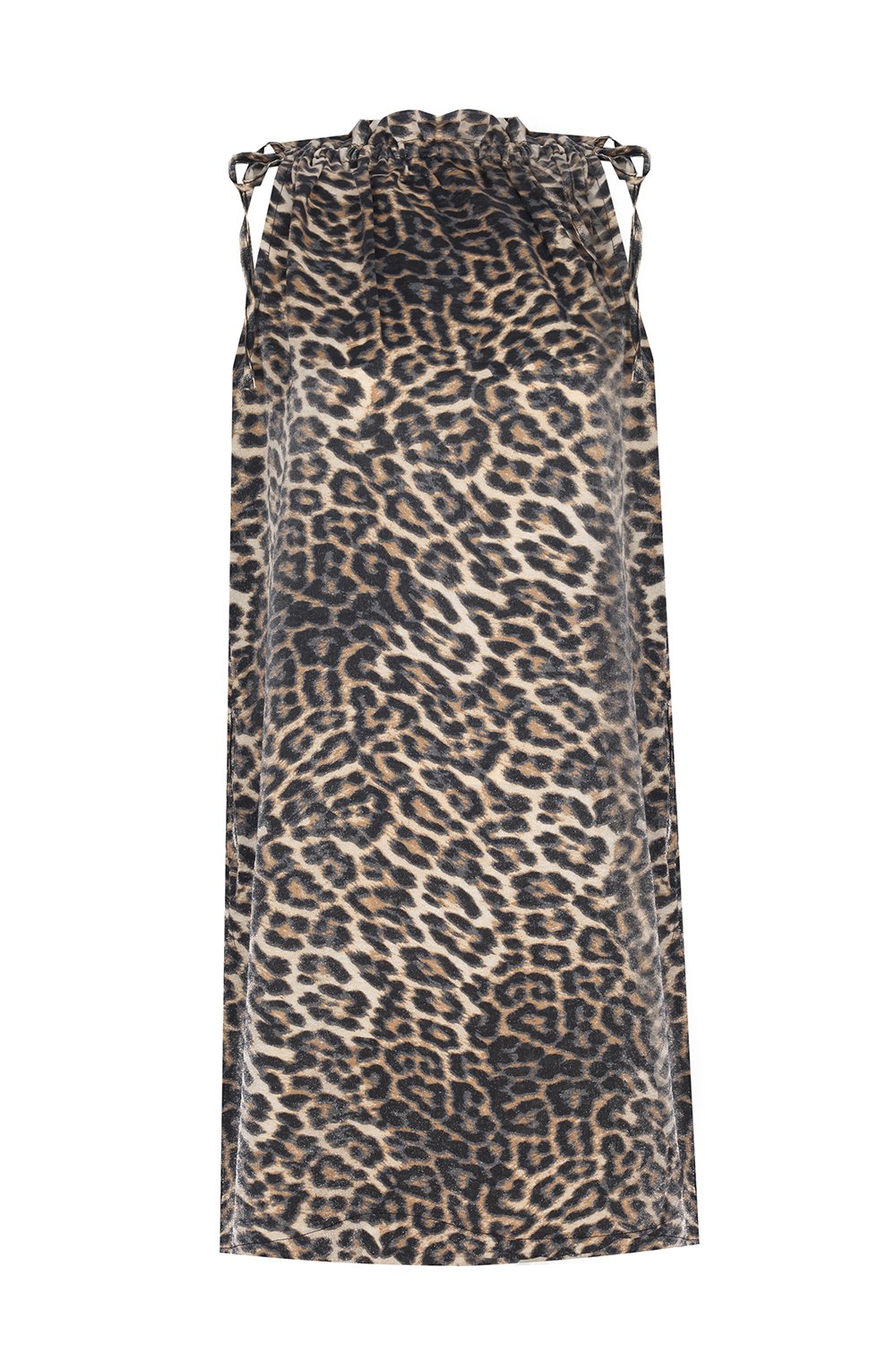 no'design-Boyundan Bağlamalı Cepli Mini Saten Leopar Desenli Elbise-Elbise-2-Milagron.com