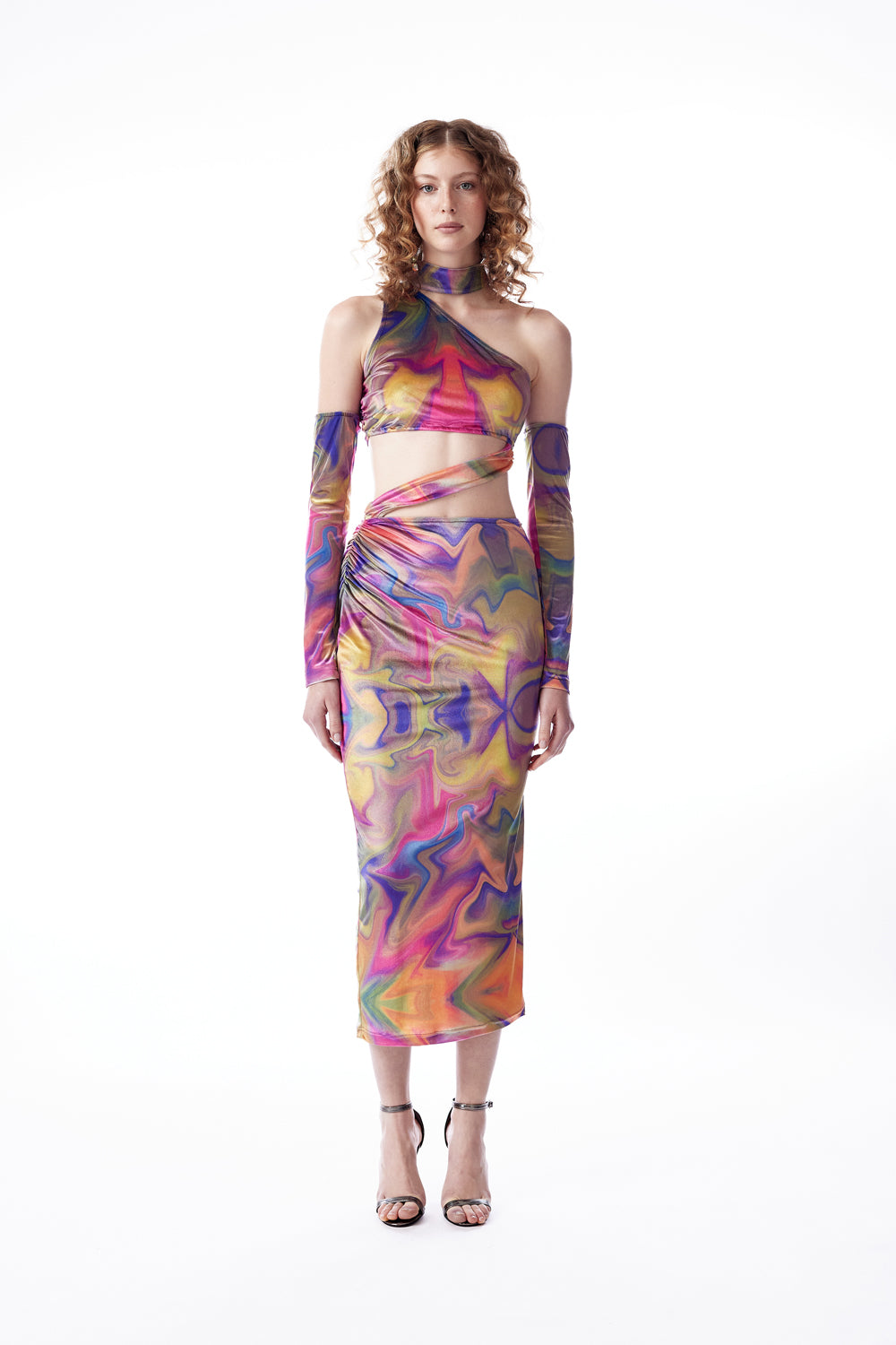 no'design-Büzgü Detaylı Kadife Midi Boy Elbise-Elbise-1-Milagron.com