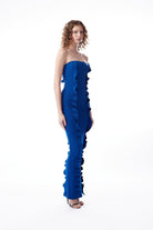 no'design-Fırfır Detaylı Arka Yırtmaçlı Straplez Midi Boy Elbise-Elbise-4-Milagron.com