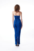 no'design-Fırfır Detaylı Arka Yırtmaçlı Straplez Midi Boy Elbise-Elbise-6-Milagron.com