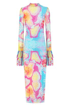 no'design-Kolları Fırfır Detaylı Balıkçı Yaka Baskılı Midi Boy Elbise-Elbise-2-Milagron.com