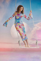 no'design-Kolları Fırfır Detaylı Balıkçı Yaka Baskılı Midi Boy Elbise-Elbise-3-Milagron.com