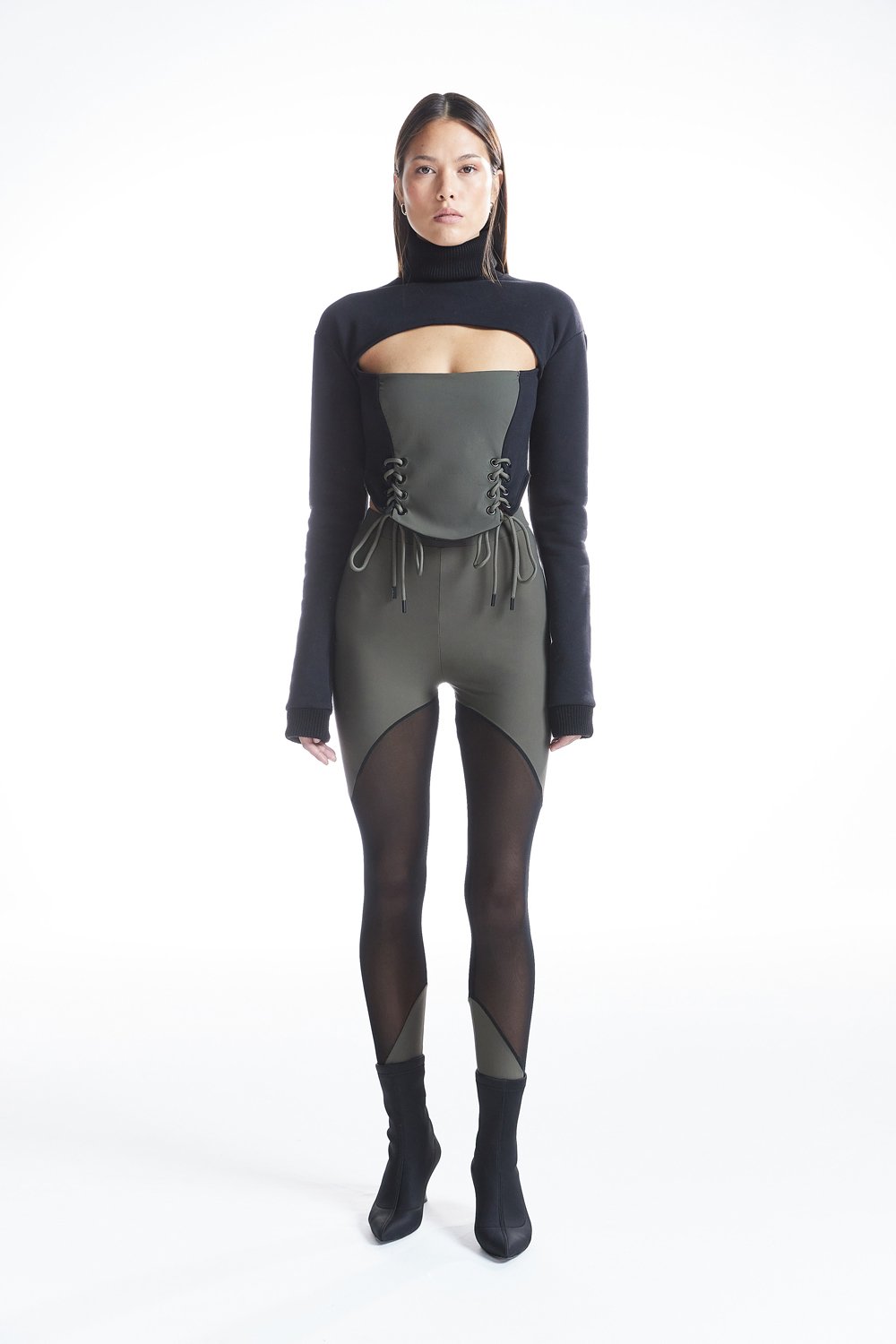 no'design-Önü Korse Detaylı Pencereli Sweatshirt-Sweatshirts & Hoodies-1-Milagron.com