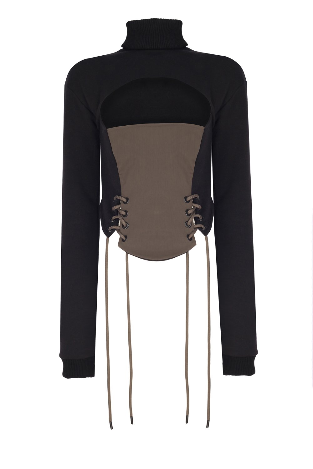 no'design-Önü Korse Detaylı Pencereli Sweatshirt-Sweatshirts & Hoodies-2-Milagron.com