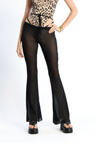 no'design-Siyah Transparan Düşük Bel Bağlama Detaylı İspanyol Paça Pantolon-Pantolon-5-Milagron.com