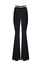 no'design-Siyah Transparan Düşük Bel Bağlama Detaylı İspanyol Paça Pantolon-Pantolon-7-Milagron.com