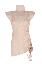 no'design-Uzun Balıkçı Yaka Ayarlanabilir Büzgü Yırtmaç Ve Gül Detaylı Vatkalı Triko Mini Elbise-Elbise-2-Milagron.com