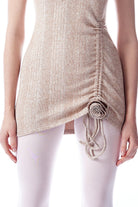 no'design-Uzun Balıkçı Yaka Ayarlanabilir Büzgü Yırtmaç Ve Gül Detaylı Vatkalı Triko Mini Elbise-Elbise-3-Milagron.com