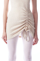 no'design-Uzun Balıkçı Yaka Ayarlanabilir Büzgü Yırtmaç Ve Gül Detaylı Vatkalı Triko Mini Elbise-Elbise-4-Milagron.com