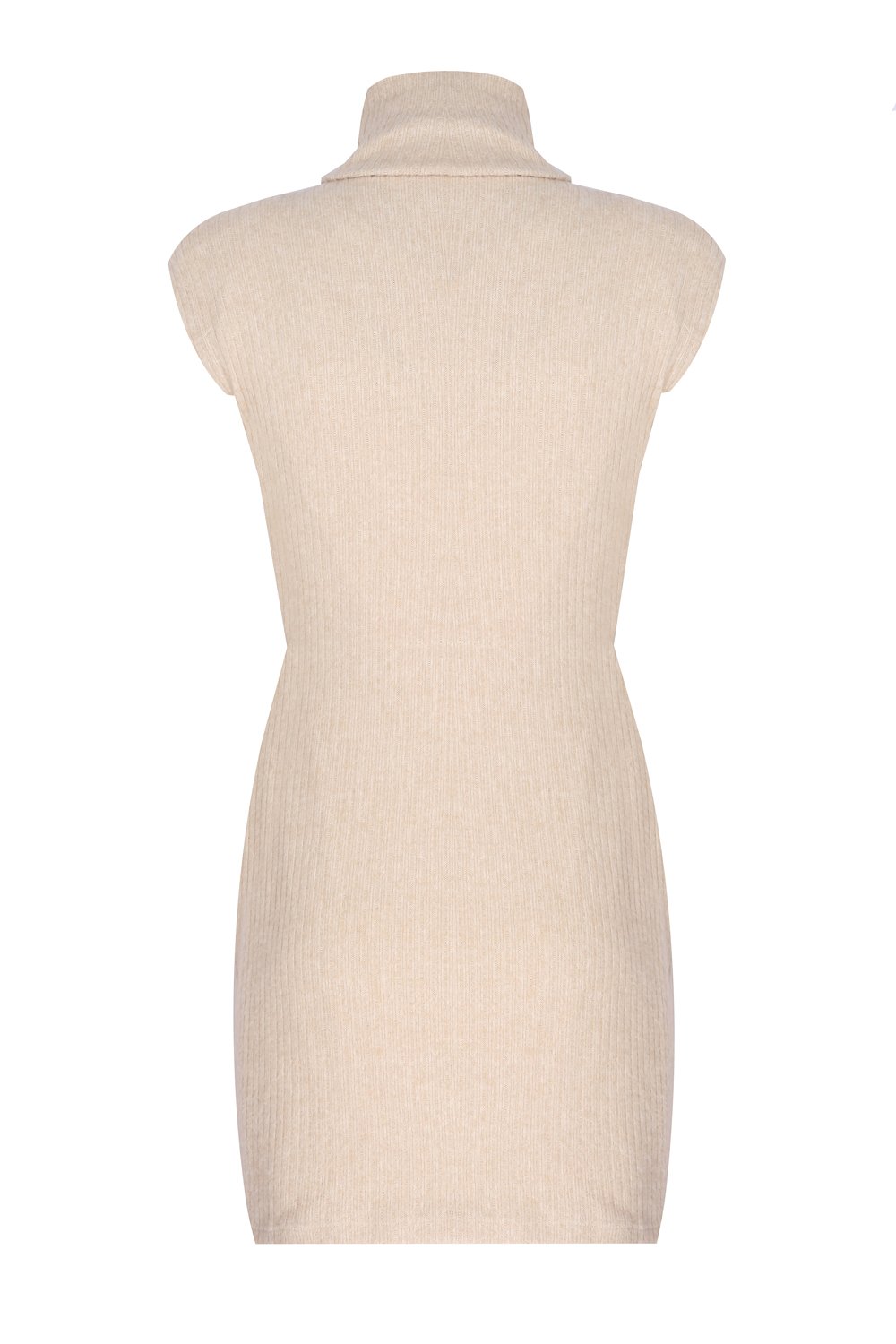 no'design-Uzun Balıkçı Yaka Ayarlanabilir Büzgü Yırtmaç Ve Gül Detaylı Vatkalı Triko Mini Elbise-Elbise-7-Milagron.com