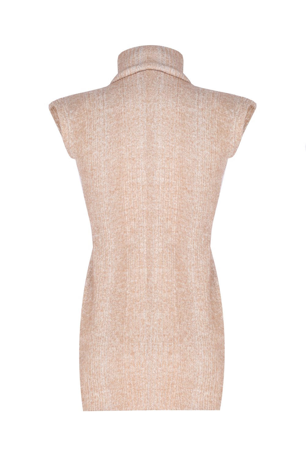 no'design-Uzun Balıkçı Yaka Ayarlanabilir Büzgü Yırtmaç Ve Gül Detaylı Vatkalı Triko Mini Elbise-Elbise-7-Milagron.com