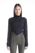 no'design-Yandan Bağcıklı Korse Detaylı Sweatshirt-Sweatshirts & Hoodies-1-Milagron.com