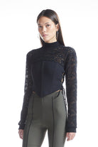 no'design-Yandan Bağcıklı Korse Detaylı Sweatshirt-Sweatshirts & Hoodies-4-Milagron.com