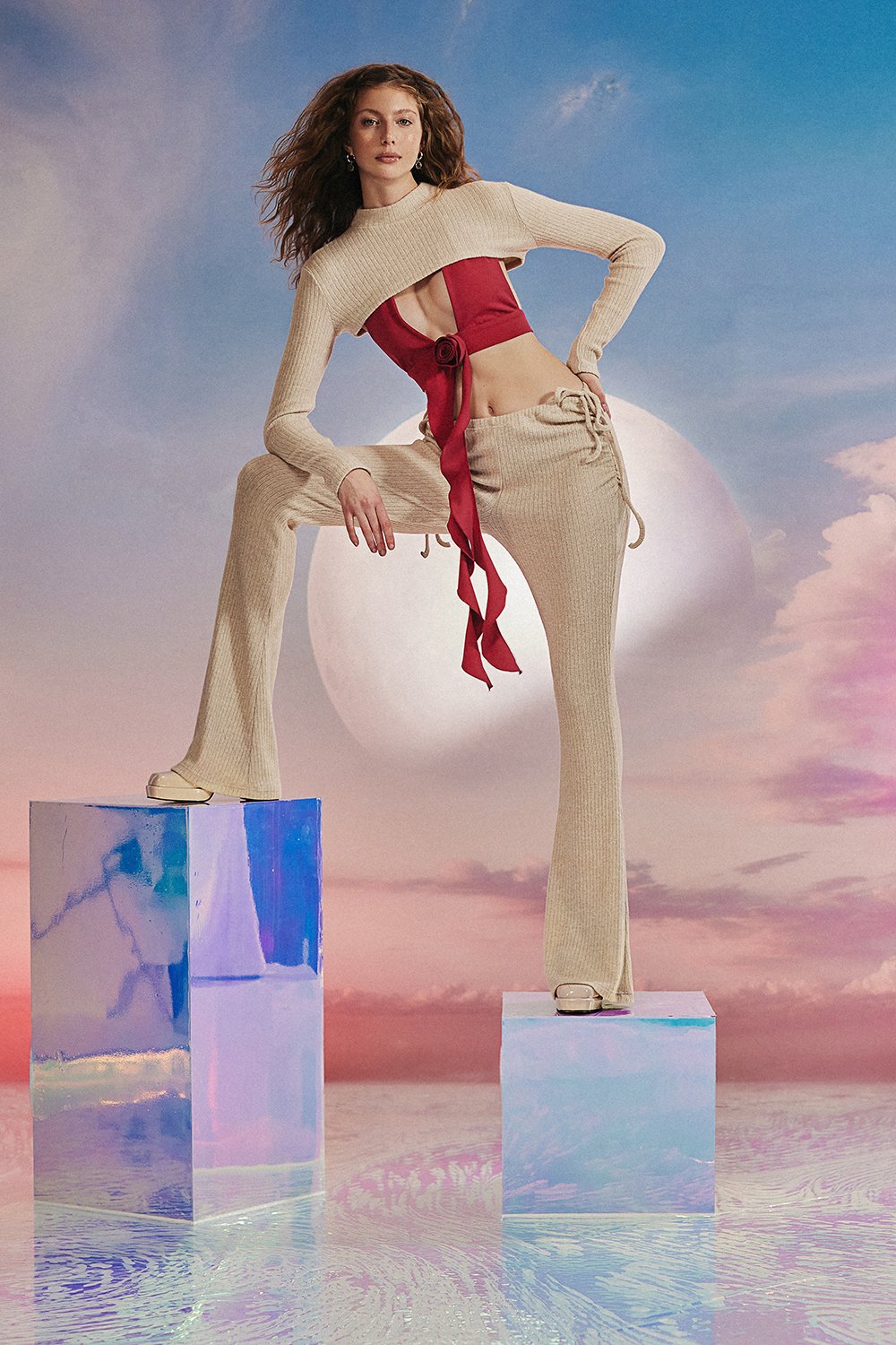 no'design-Yanları Büzgü Detaylı İspanyol Paça Pantolon-Pantolon-3-Milagron.com