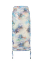 no'design-Yanları Büzgülü Baskılı Transparan Tül Midi Boy Etek-Etek-1-Milagron.com