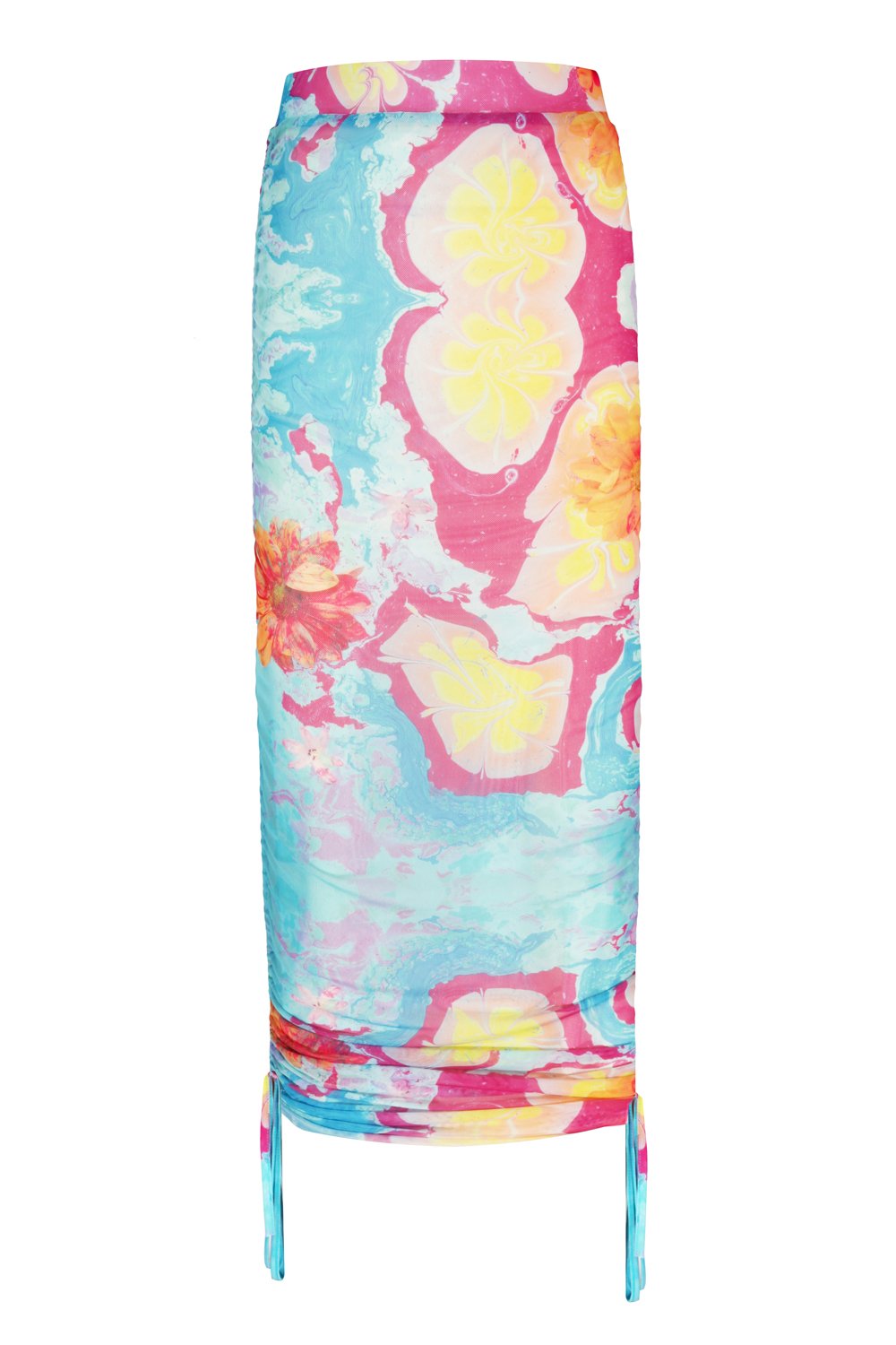 no'design-Yanları Büzgülü Baskılı Transparan Tül Midi Boy Etek-Etek-2-Milagron.com