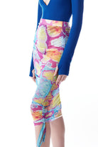 no'design-Yanları Büzgülü Baskılı Transparan Tül Midi Boy Etek-Etek-4-Milagron.com