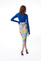 no'design-Yanları Büzgülü Baskılı Transparan Tül Midi Boy Etek-Etek-5-Milagron.com