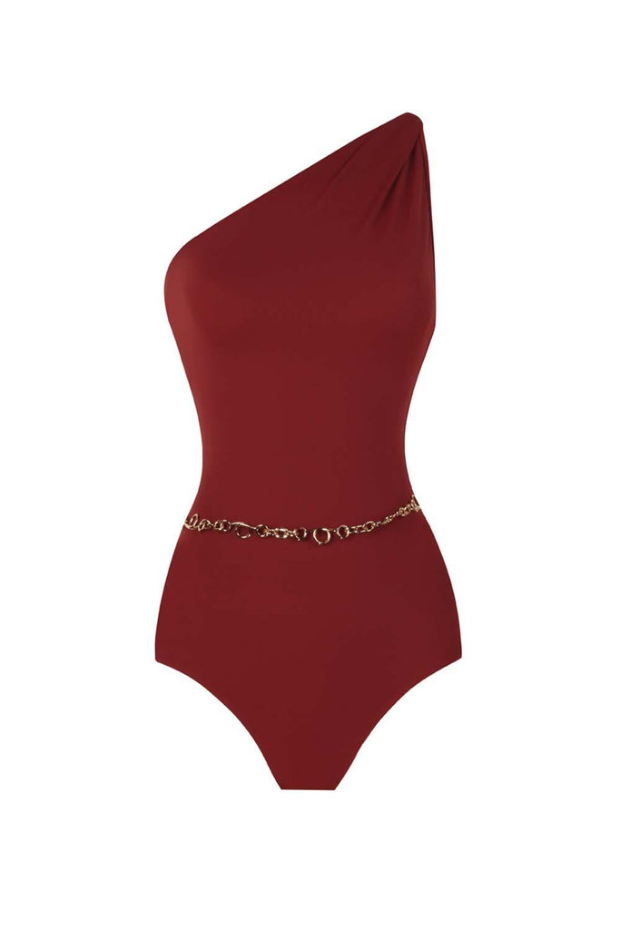 Anais & Margaux | Odette Burgundy Swimsuit with Chain Belt | Milagron