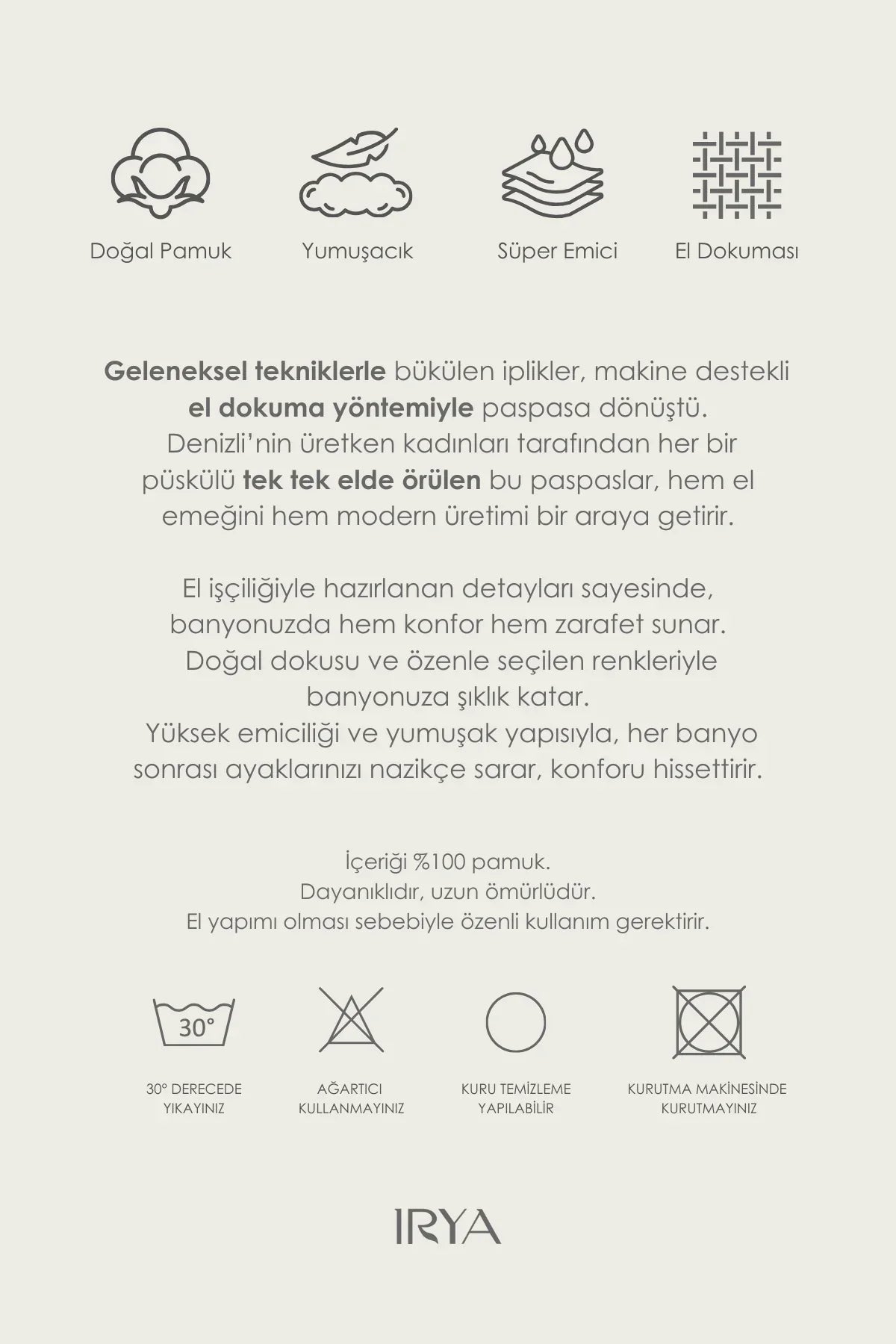 Brook Tekli Banyo Paspası %100 Pamuk 70x110 Ekru - 3