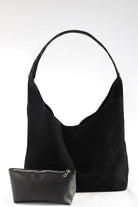 Coquette - Suede Black Süet Omuz Çantası, Büyük Boy, Geniş Hacimli - 0