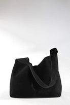 Coquette - Suede Black Süet Omuz Çantası, Büyük Boy, Geniş Hacimli - 1