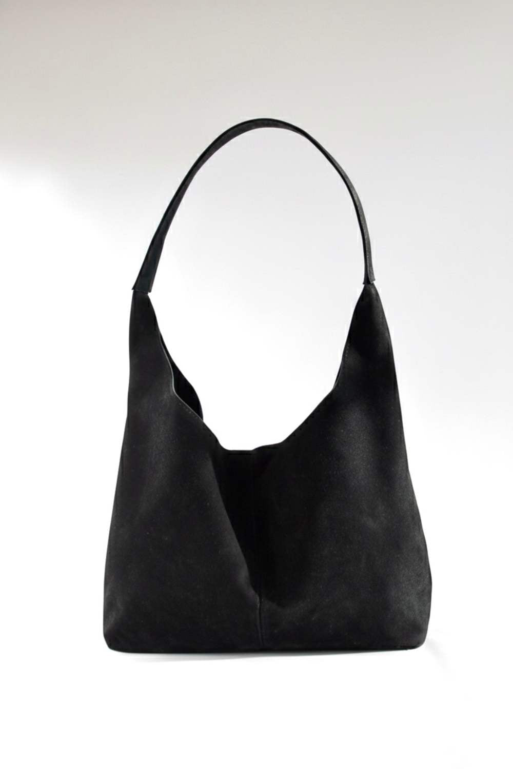 Coquette - Suede Black Süet Omuz Çantası, Büyük Boy, Geniş Hacimli - 2
