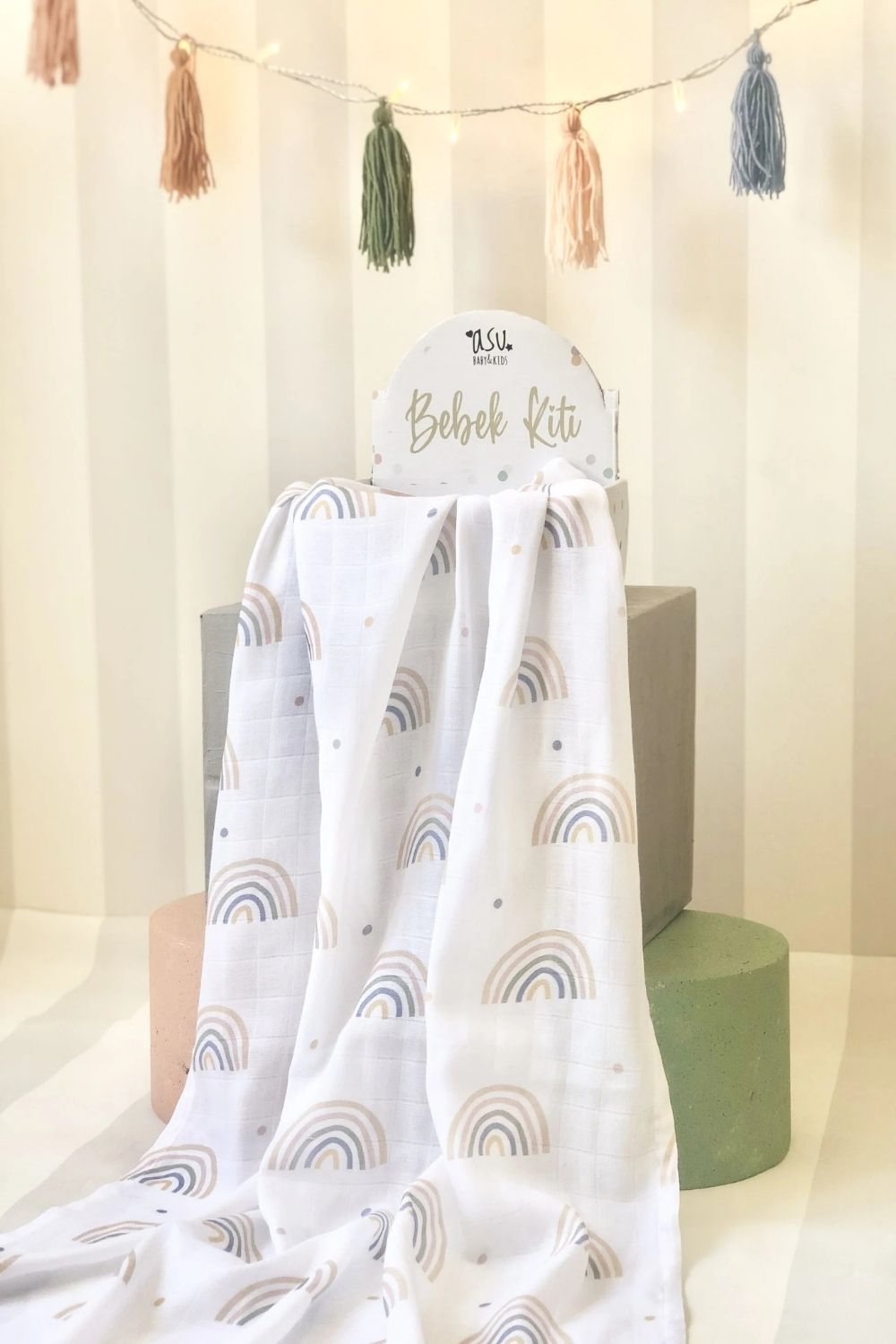 Pastel Rainbow Organik Bambu Pamuk Müslin 80x120cm - 0