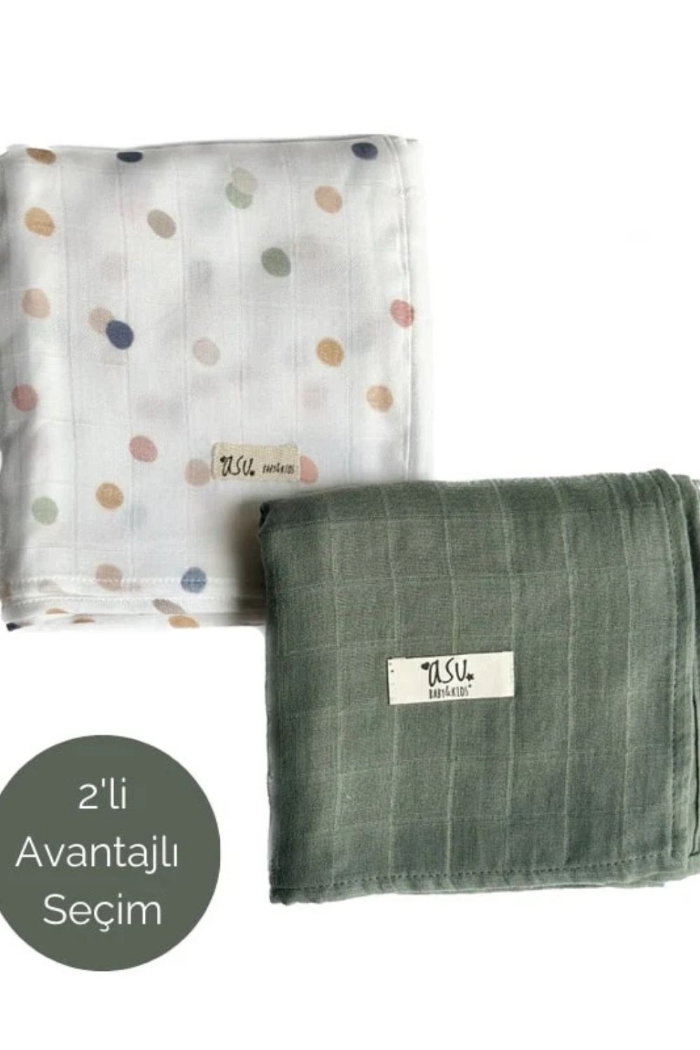 Mix&Match 2'li Organik Pamuk Müslin Color Dot&Sage Green - 0