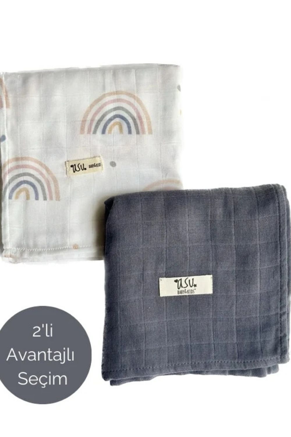 Mix&Match 2'li Organik Pamuk Müslin Rainbow&Navy Blue - 0