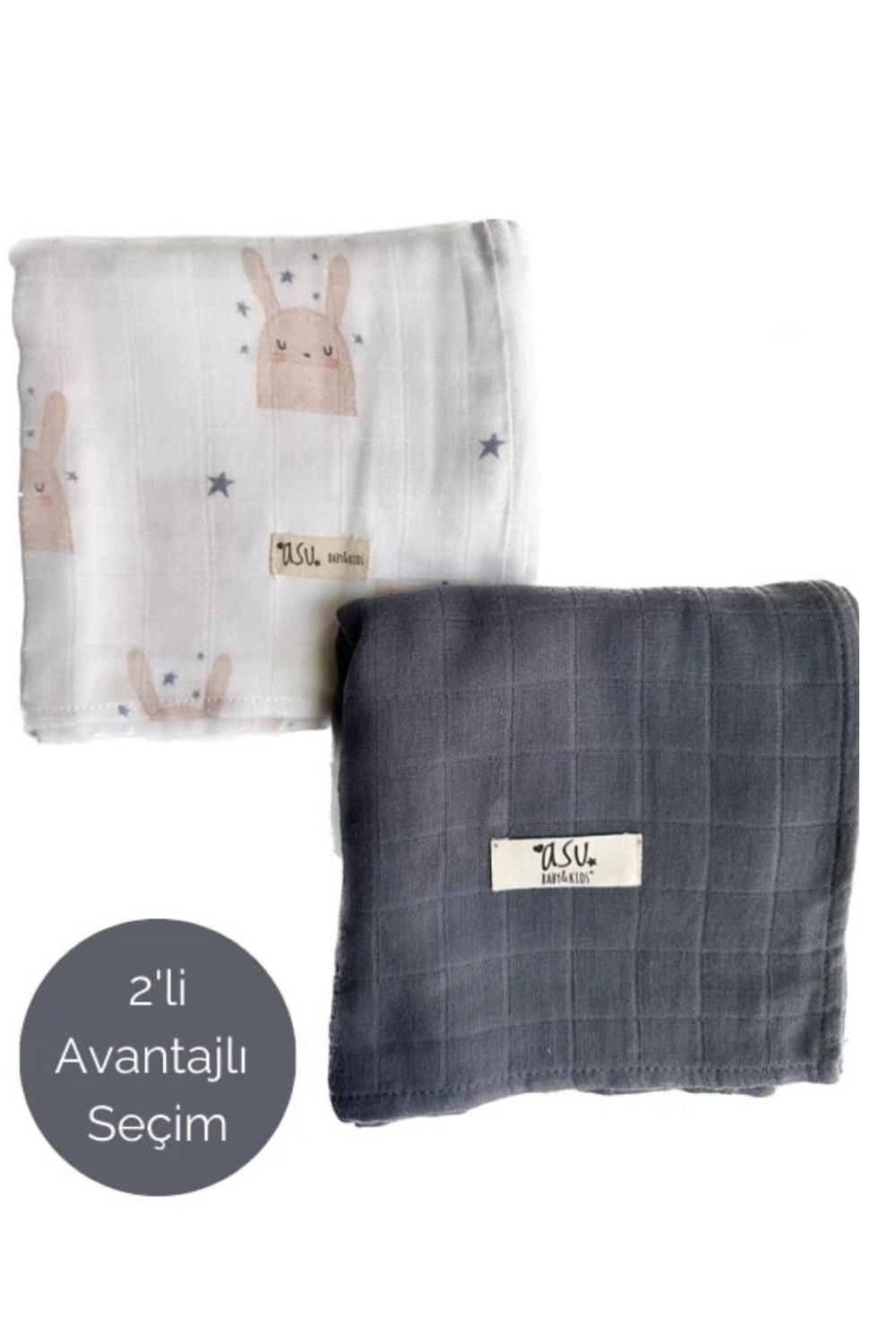 Mix&Match 2'li Organik Pamuk Müslin Sleepy Bunny&Navy Blue - 0