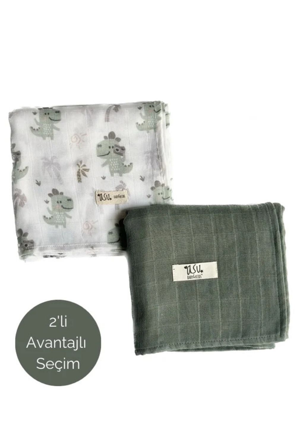 Mix&Match 2'li Organik Pamuk Müslin Traveller Dino&Sage Green - 0