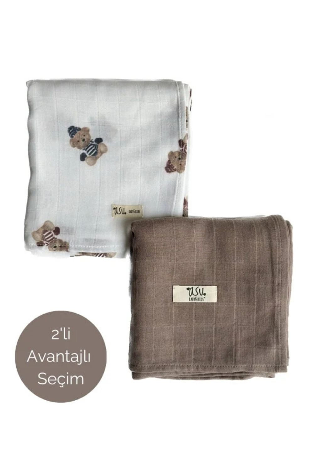 Mix&Match 2'li Organik Pamuk Müslin Vintage Ayı&Umber Brown - 0
