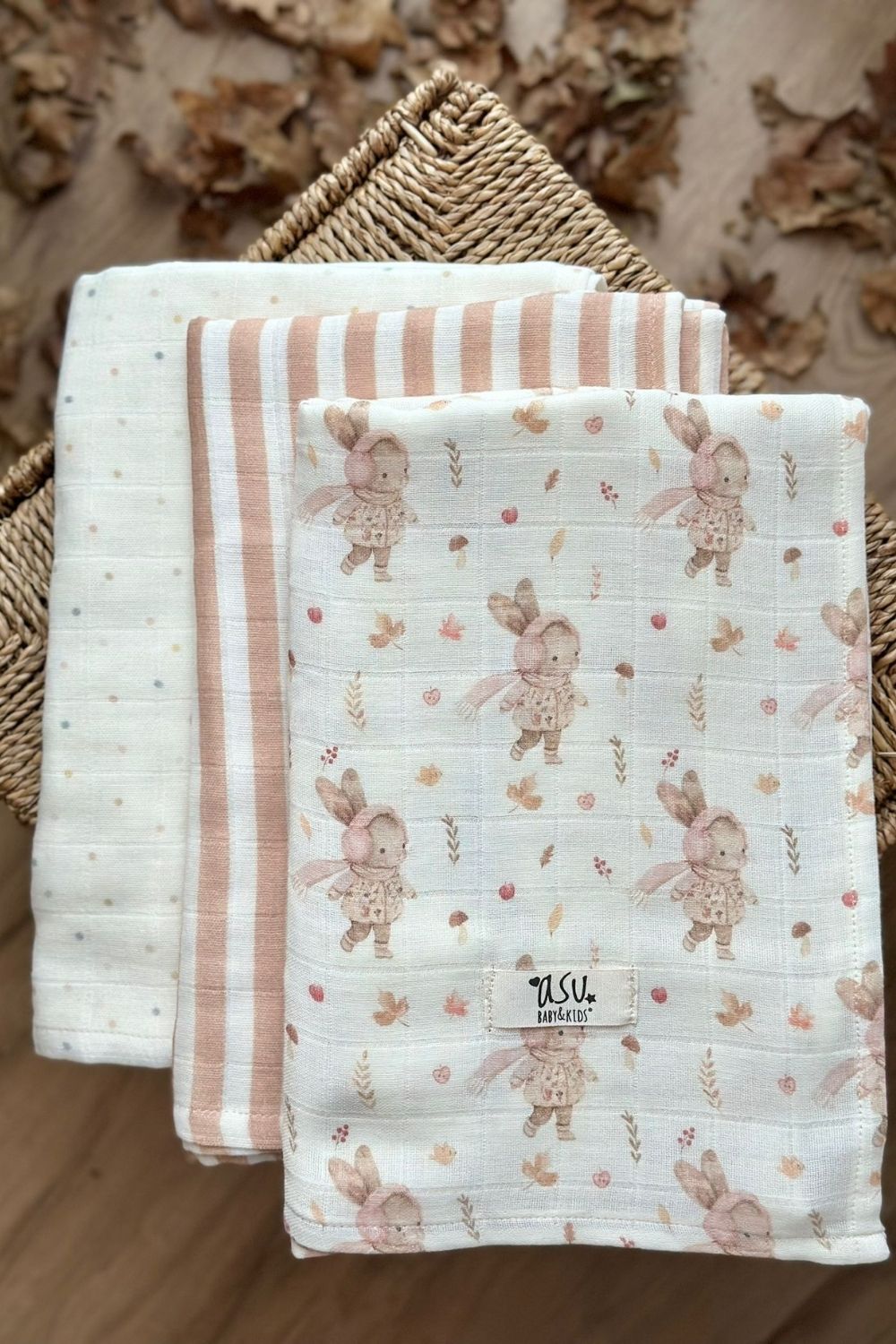 Mix&Match 3'lü Organik Pamuk Müslin Ponpony&Copper Stripe&Mini Dot - 0