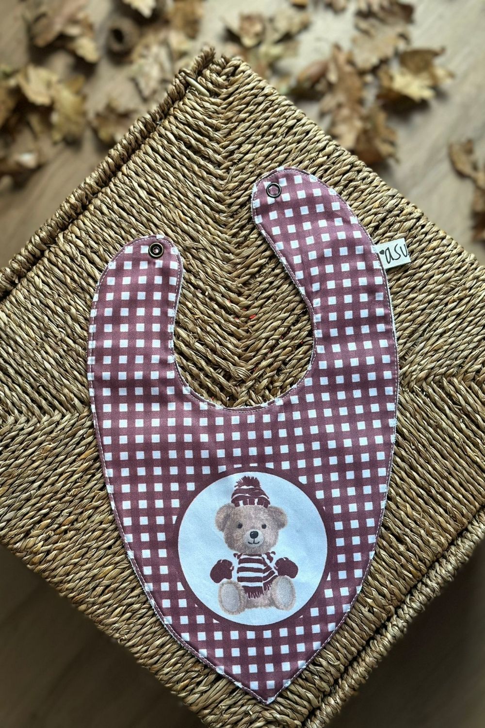 Organik Pamuk Önlük Vintage Bear Bordo - 1