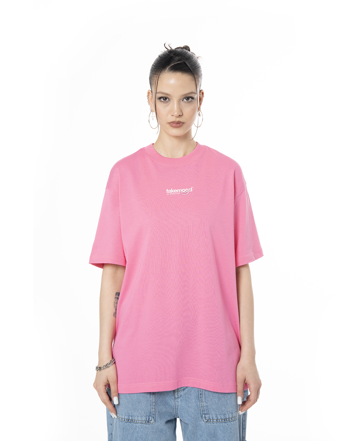 Unisex Oversize Love Is A Trap Baskili TiŞört - Pembe - 6