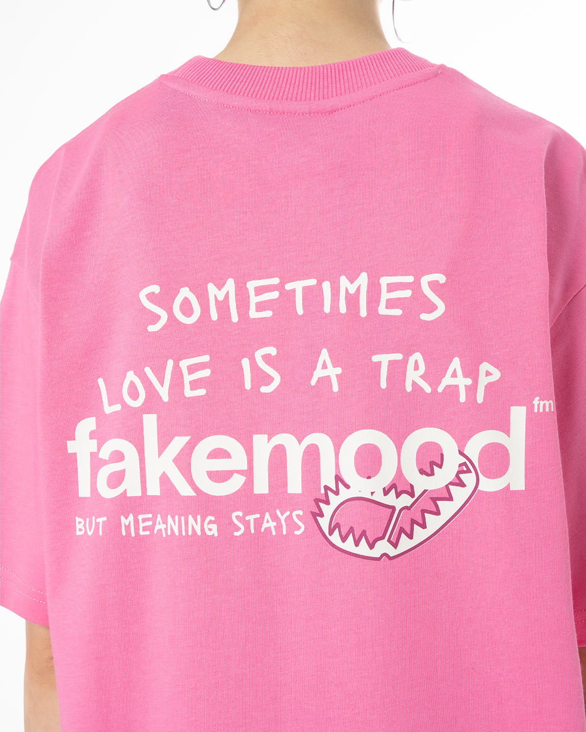 Unisex Oversize Love Is A Trap Baskili TiŞört - Pembe - 8