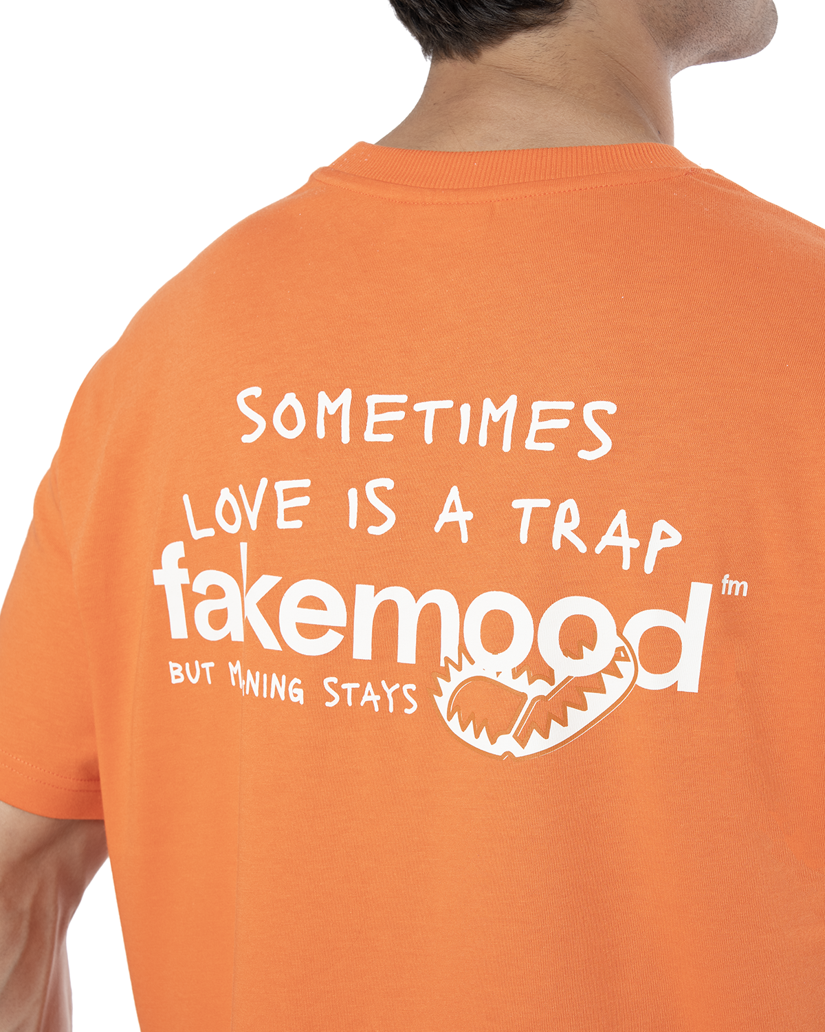 Unisex Oversize Love Is A Trap Baskili TiŞört - Turuncu - 3