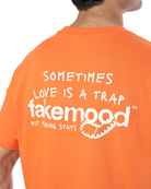 Unisex Oversize Love Is A Trap Baskili TiŞört - Turuncu - 3