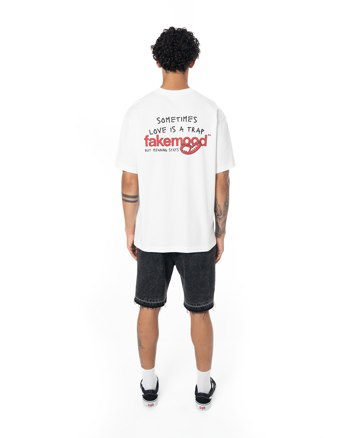 Unisex Oversize Love Is A Trap Baskili TiŞört - Beyaz - 1