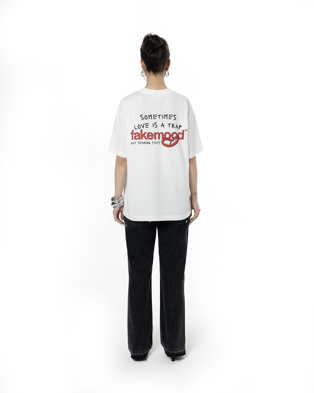 Unisex Oversize Love Is A Trap Baskili TiŞört - Beyaz - 7